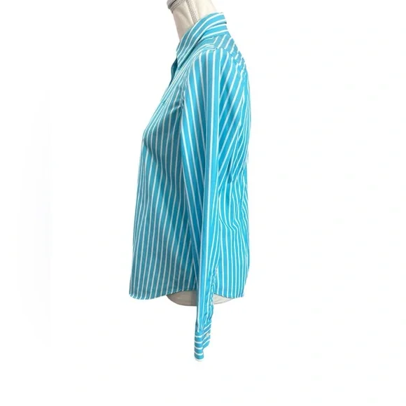 Lauren Ralph Lauren Non-Iron Blue White Striped Button Down Shirt Women’s Small - Picture 5 of 8